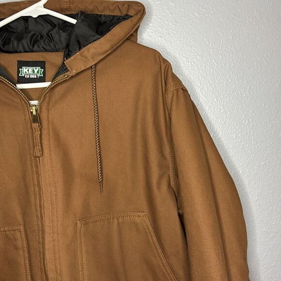 Key Saddle Brown Insulated Duck Hooded Work Jacket Full Zip Size Medium Regular - Picture 3 of 14
